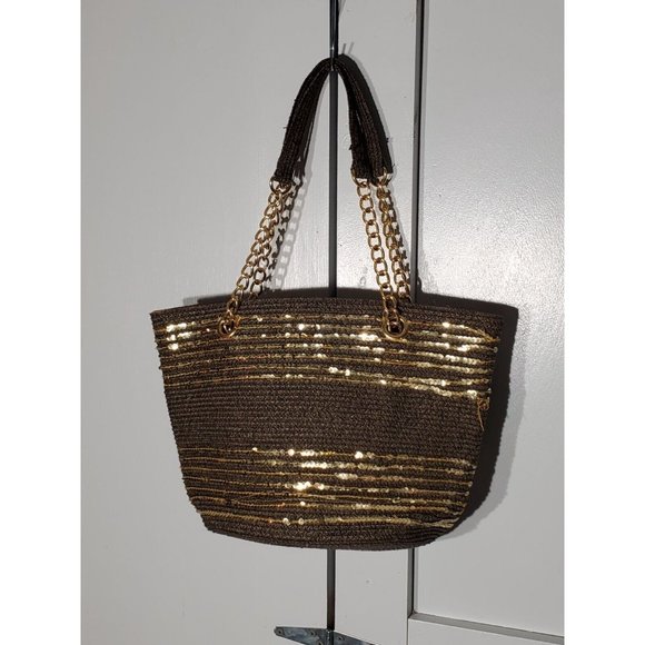 NEW DIRECTIONS BROWN/GOLD  TOTE BAG  *BAG MEASUREMENTS WIDTH 6" LENGTH 15" HEIGH - Picture 4 of 8